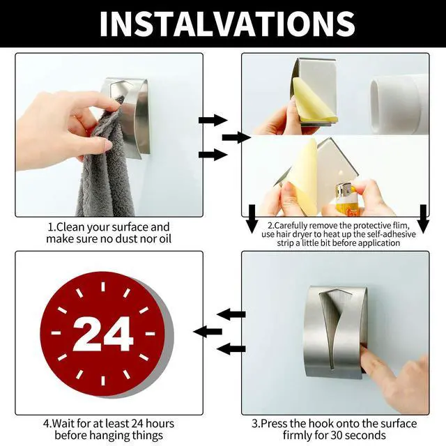 Alt view image 6 of 6 - 4 Pcs Self Adhesive Towel Hook Holder Grabber Stainless Steel Kitchen Dish Towel Hook Wall Mount Non Drilling Hangers Rack Hand Tea Holders for Bathroom Accesories Kitchen Gadgets (Silver)