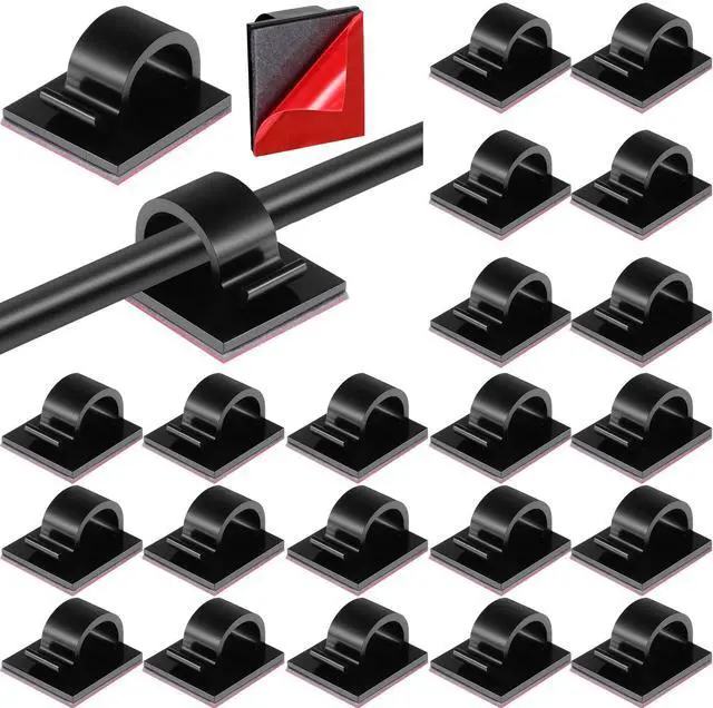 Main image of 60 Pieces Mini Cable Clips Hooks Christmas Light Clips Self Adhesive Light Hooks Cord Clips for Desk Outdoor String Lights(Small,Black)