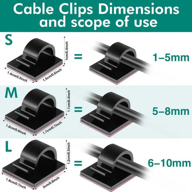 Alt view image 2 of 6 - 60 Pieces Mini Cable Clips Hooks Christmas Light Clips Self Adhesive Light Hooks Cord Clips for Desk Outdoor String Lights(Small,Black)