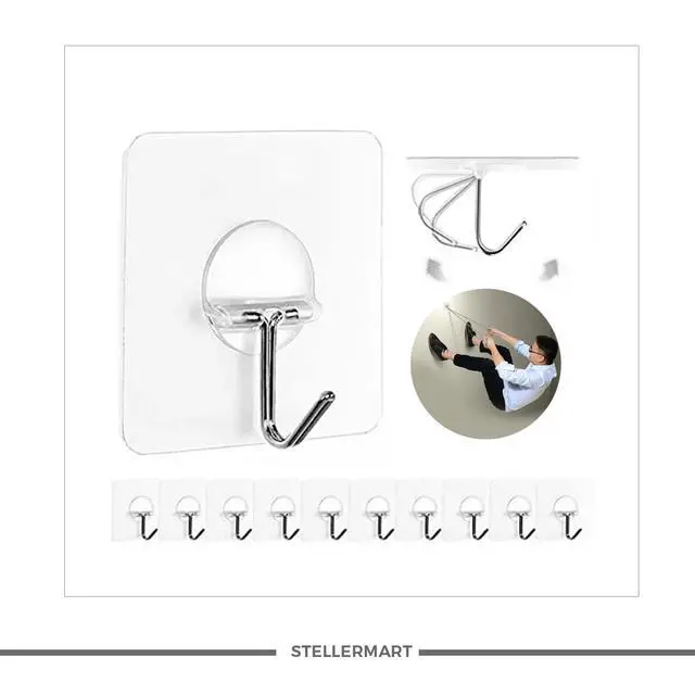 Alt view image 3 of 6 - Adhesive Wall Hooks Bathroom Kitchen 12 Packs Heavy Duty Nail Free Sticky Hangers with Stainless Hooks Utility Towel Bath Ceiling Hooks