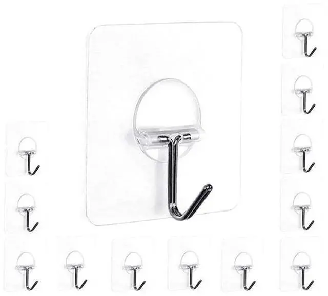 Main image of Adhesive Wall Hooks Bathroom Kitchen 12 Packs Heavy Duty Nail Free Sticky Hangers with Stainless Hooks Utility Towel Bath Ceiling Hooks
