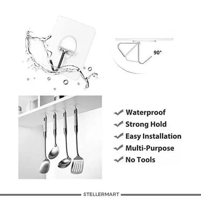 Alt view image 5 of 6 - Adhesive Wall Hooks Bathroom Kitchen 12 Packs Heavy Duty Nail Free Sticky Hangers with Stainless Hooks Utility Towel Bath Ceiling Hooks