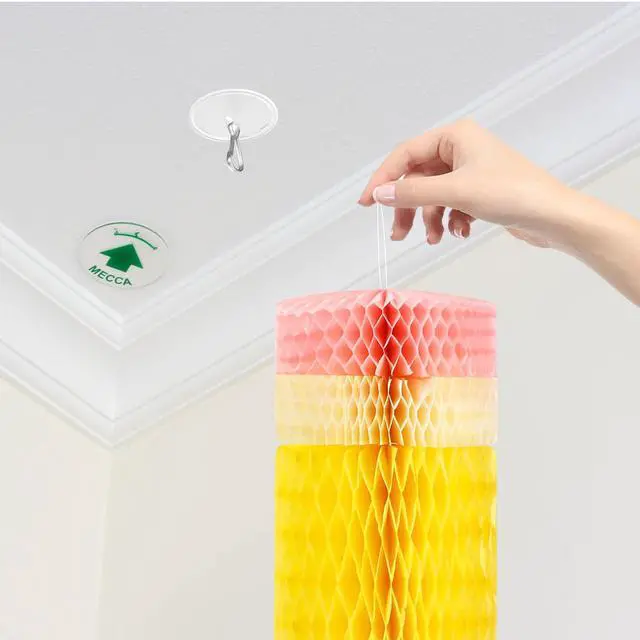 Alt view image 6 of 7 - 10-Pack Self-Adhesive Ceiling Hooks with 80ft Hanging Line for Paper Lanterns Hanging, Removable Sticky Damage-Free No-Drill Ceiling Wall Hooks for Festival Wedding Birthday Party