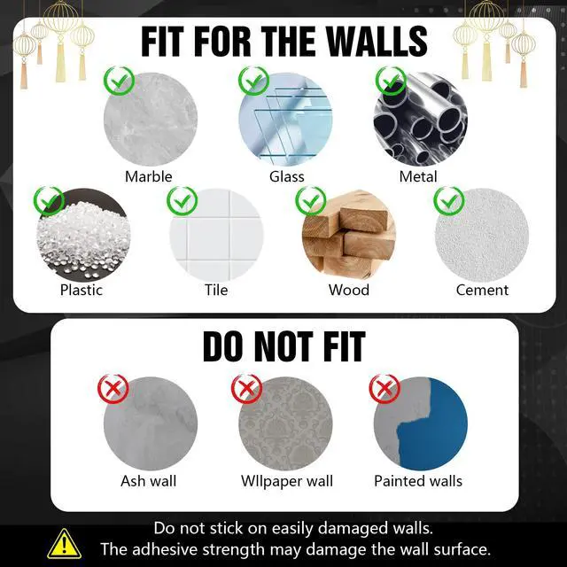 Alt view image 7 of 7 - 10-Pack Self-Adhesive Ceiling Hooks with 80ft Hanging Line for Paper Lanterns Hanging, Removable Sticky Damage-Free No-Drill Ceiling Wall Hooks for Festival Wedding Birthday Party