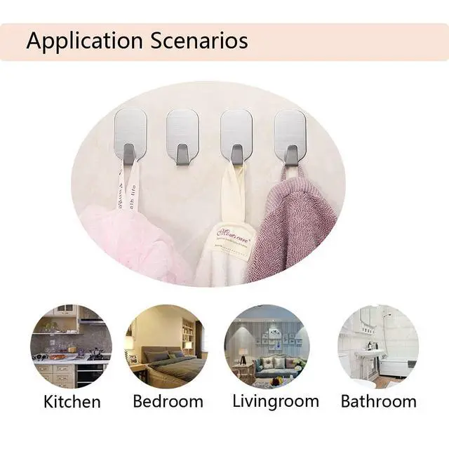 Alt view image 5 of 7 - Small Self Adhesive Hooks for Hanging Heavy Duty Stick On Hooks Wall