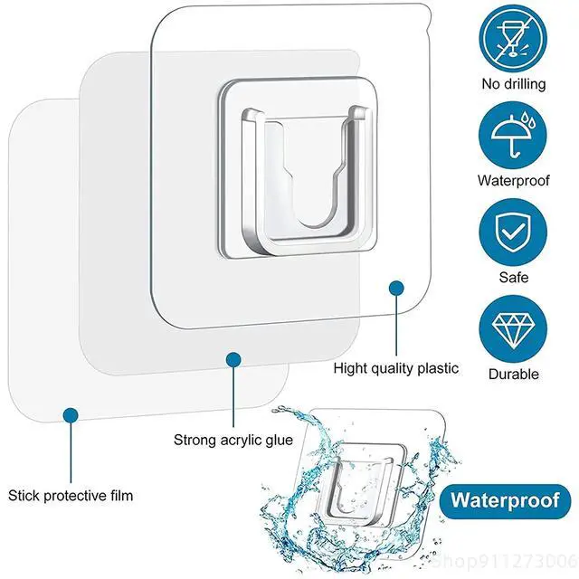 Alt view image 2 of 7 - 40pcs Double Sided Adhesive Hooks Wall Hooks for Hanging,Self Adhesive Hooks for Bathroom Kitchen Office Hanging(20set)