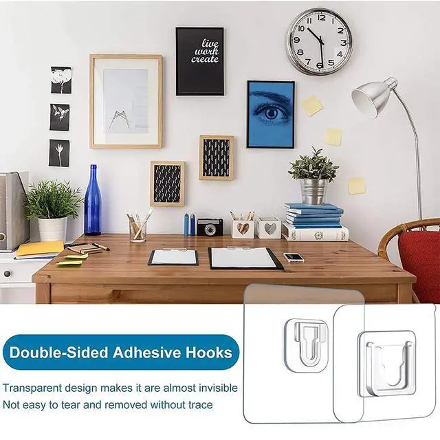 Alt view image 4 of 7 - 40pcs Double Sided Adhesive Hooks Wall Hooks for Hanging,Self Adhesive Hooks for Bathroom Kitchen Office Hanging(20set)