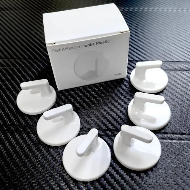 Alt view image 2 of 5 - 6 Pcs Adhesive Plastic Hooks - Small Wall Hooks for Hanging, Drill-Free, Seamless - Kitchen Bathroom - 34 * 34 * 21 mm, White