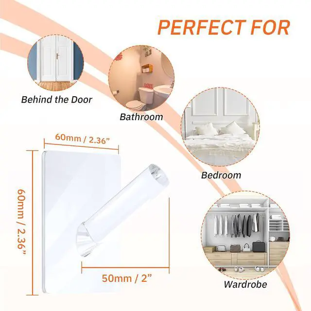 Alt view image 3 of 6 - 6 Pieces Clear Acrylic Hat Hooks for Wall Heavy Duty Wall Mounted Coat Clothes Towels Hook Self Adhesive Jewelry Organizer Hanging Display Rack Seamless Stick for Home Bathroom Bedroom Office