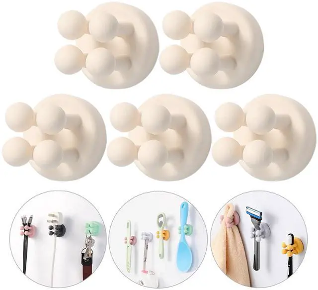 Main image of Self-adhesive Silicone Hook Holders - 5Pcs Mounted to Wall for Clipping Hanging Toothbrush Razor Towel Key Plug Cable, Utility Holders for Kitchen Bathroom Home Office Dorm Room Essentials