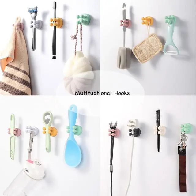 Alt view image 3 of 7 - Self-adhesive Silicone Hook Holders - 5Pcs Mounted to Wall for Clipping Hanging Toothbrush Razor Towel Key Plug Cable, Utility Holders for Kitchen Bathroom Home Office Dorm Room Essentials