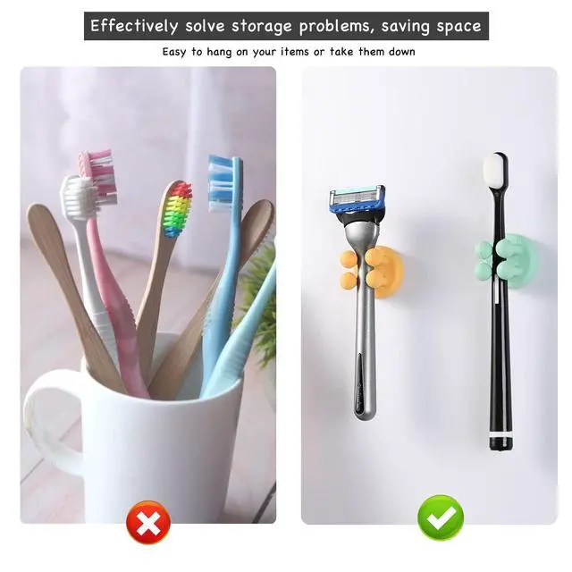 Alt view image 6 of 7 - Self-adhesive Silicone Hook Holders - 5Pcs Mounted to Wall for Clipping Hanging Toothbrush Razor Towel Key Plug Cable, Utility Holders for Kitchen Bathroom Home Office Dorm Room Essentials