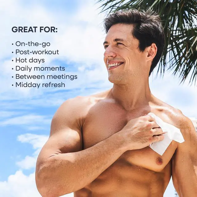 Alt view image 4 of 7 - Deodorant Body Wipes for Men & Women Body Wipes for Odor Control, Use for On-the-Go Cleansing, Gym Sessions, Travel, or Rinse-Free Shower Alternative Aqua Scent, Pack of 1