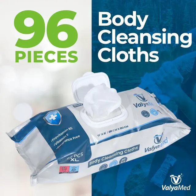 Alt view image 2 of 7 - Body Wipes for Adults, XL for full Body, Adult and Elderly, Alcohol-Free Incontinence, Paraben Free, Fragrance-Free, Vitamin E, Provitamin B5-11'' x 8'' (96 Count - Single Pack)