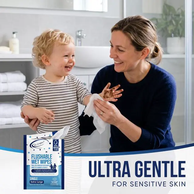 Alt view image 5 of 7 - Flushable Wipes Travel Size Individually Wrapped 50 Ct,, Ultra Soft and Large for Adult and Kid, 97% Water - XL 7 X 7 in, Fresh Scent