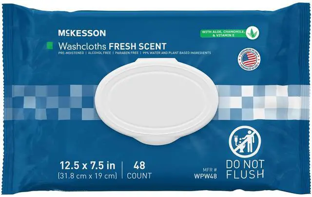 Main image of Washcloth Wipes, Scented - Disposable Wet Wipes for Adults - Alcohol-Free - No-Rinse Formula - Snap Lid Soft Pack, 48 Count, 1 Pack