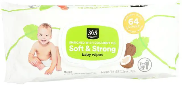 Main image of Soft & Strong Disposable Baby Wipes, Enriched with Coconut Oil, 64 Count