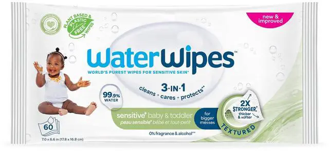 Main image of Sensitive+ Baby & Toddler Wipes, 3-In-1 Cleans, Cares, Protects, 99.9% Water, Textured Clean, Unscented & Hypoallergenic, 60 Count (1 Pack)