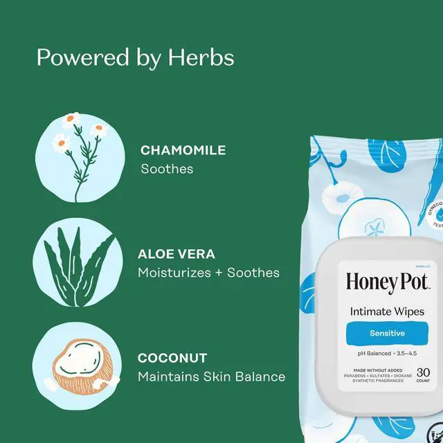 Alt view image 3 of 7 - - Feminine Wipes - Sensitive - pH Balancing, Herbal Infused Plant-Based Feminine Care for Sensitive Skin - Cleansing Wipes for Women - 30ct