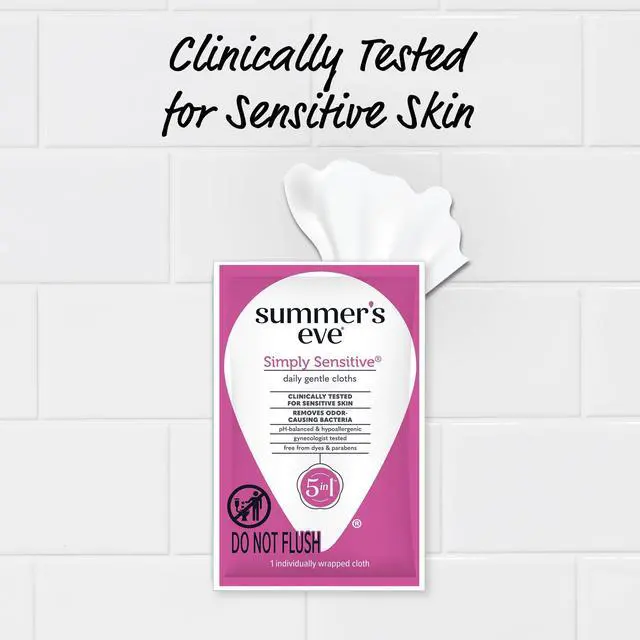 Alt view image 4 of 7 - Simply Sensitive Feminine Wipes, Gentle pH-Balanced Micellar Water Based Formula Helps Control Vaginal Odor, Individually Wrapped Wipes, 12 Count