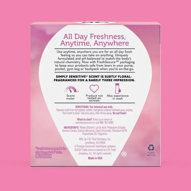 Alt view image 7 of 7 - Simply Sensitive Feminine Wipes, Gentle pH-Balanced Micellar Water Based Formula Helps Control Vaginal Odor, Individually Wrapped Wipes, 12 Count