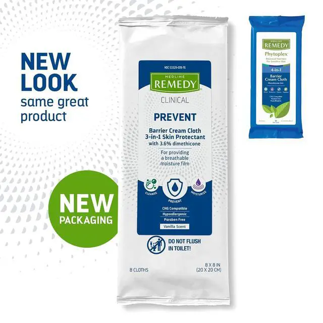 Alt view image 2 of 6 - Clinical 3-in-1 Barrier Cream Cloth, 8 count (1 Pack), 8 x 8 in Adult Wet Wipes, Vanilla Scent, Incontinent Care, Dimethicone, Irritated Skin, Soothing, Nourishing, Gentle