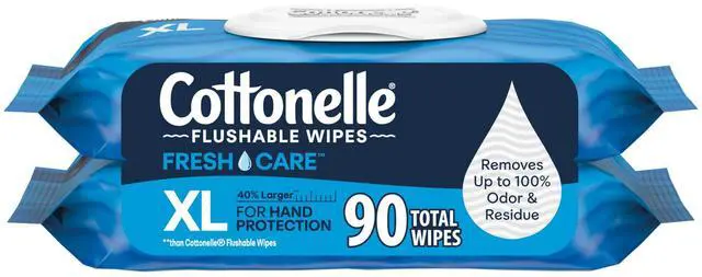 Main image of Flushable Wet Wipes, Wipes Large, 2 Flip-Top Packs, 45 Wipes Per Pack (90 Total Wipes), Packaging May Vary