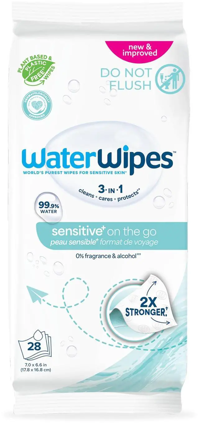 Main image of On The Go Wipes, 3-In-1 Cleans, Cares, Protects, 99.9% Water, Unscented & Hypoallergenic Wet Wipes, 28 Count (Pack of 1)