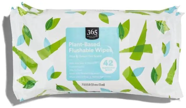 Main image of Plant-Based Flushable Wipes, Aloe & Green Tea Scent, 42 Count (Pack of 3)