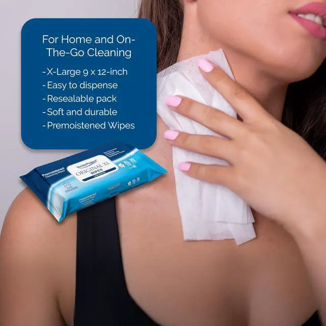 Alt view image 5 of 7 - Original Premium Adult Wipes (50/Pk), Extra-Large 9"x12" Wet Wipes with Aloe, Wash Cloths for Babies & Elderly, Incontinence, Hands & Body Cleaning