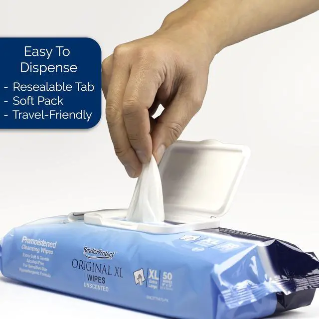 Alt view image 7 of 7 - Original Premium Adult Wipes (50/Pk), Extra-Large 9"x12" Wet Wipes with Aloe, Wash Cloths for Babies & Elderly, Incontinence, Hands & Body Cleaning