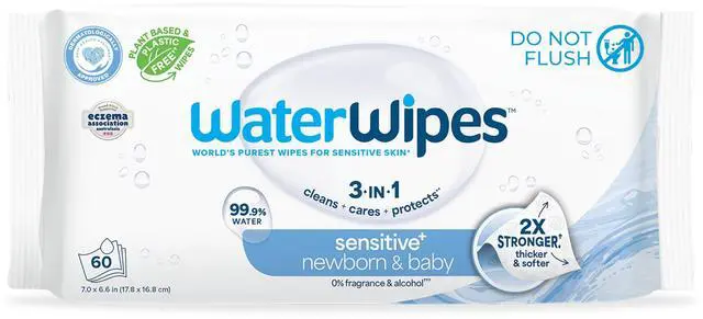 Main image of Sensitive+ Newborn & Baby Wipes, 3-In-1 Cleans, Cares, Protects, 99.9% Water, Unscented & Hypoallergenic, 60 Count