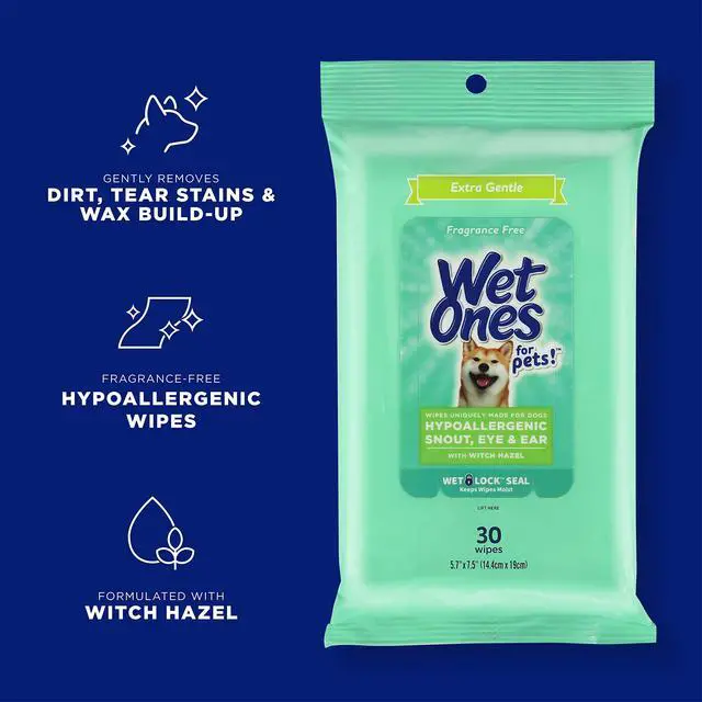 Alt view image 2 of 7 - Wet Ones for Pets Extra Gentle Dog Wipes with Witch Hazel - Fragrance-Free, Hypoallergenic Pet Grooming Wipes for Snout, Eye, and Ear Areas, Sensitive Skin, 30 Count