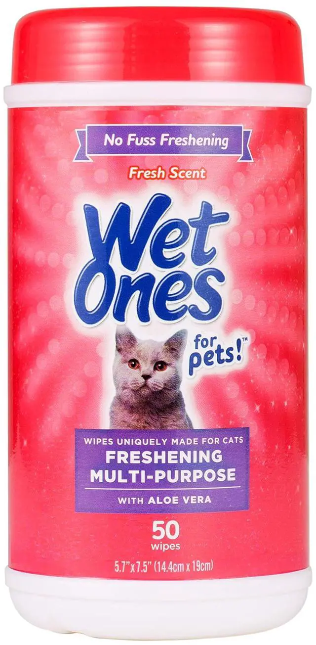 Main image of Wet Ones for Cats Freshening Wipes, Multi-Purpose Cat Grooming Wipes with Aloe Vera, Helps Remove Dirt, Odor, and Dander Between Baths, Fresh Scent, 50 Count