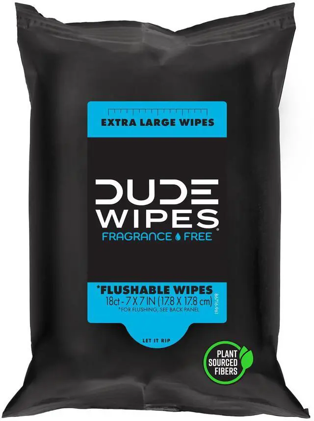 Main image of DUDE Wipes Unscented Travel Wipes - 1 pack (18 Count) - Extra-Large Adult Flushable Wipes for Sensitive Skin - Infused with Vitamin E and Aloe - Septic and Sewer Safe