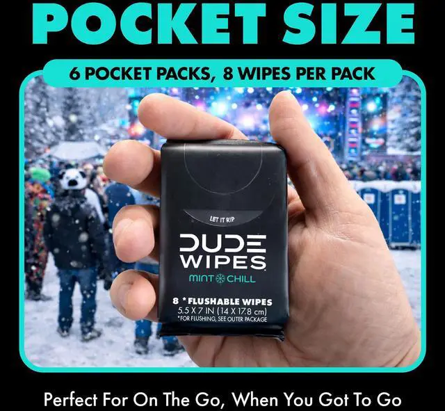 Alt view image 2 of 7 - Wipes Mint Chill Pocket Packs - Travel Wipes - 6 Packs of 8 (48 Count) - On-The-Go Adult Flushable Wipes - Infused with Tea Tree Oil, Vitamin E, and Aloe - Septic and Sewer Safe