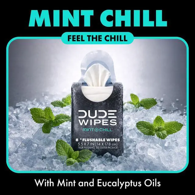 Alt view image 3 of 7 - Wipes Mint Chill Pocket Packs - Travel Wipes - 6 Packs of 8 (48 Count) - On-The-Go Adult Flushable Wipes - Infused with Tea Tree Oil, Vitamin E, and Aloe - Septic and Sewer Safe