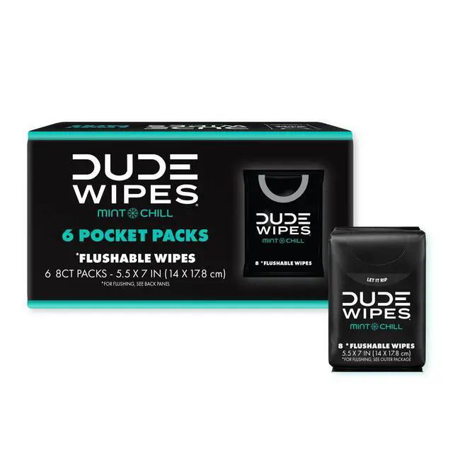 Alt view image 7 of 7 - Wipes Mint Chill Pocket Packs - Travel Wipes - 6 Packs of 8 (48 Count) - On-The-Go Adult Flushable Wipes - Infused with Tea Tree Oil, Vitamin E, and Aloe - Septic and Sewer Safe