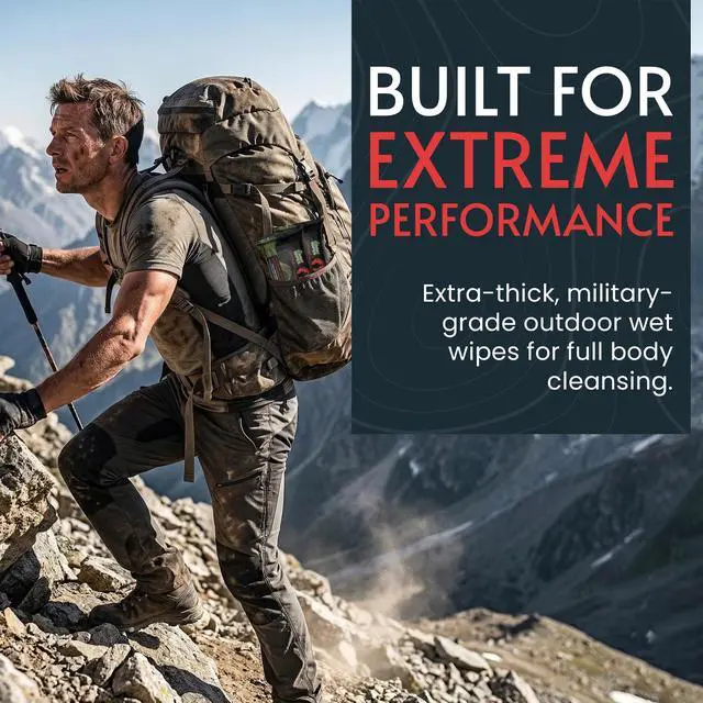 Alt view image 2 of 7 - Black Unscented Camouflage Wet Wipes - Combat Wipes COMMANDO - Thick, Biodegradable, Heavy Duty Cleansing Cloths for Camping, Military, Hunting & Backpacking w/Aloe & Vitamin E (1 Pack, 25 wipes).