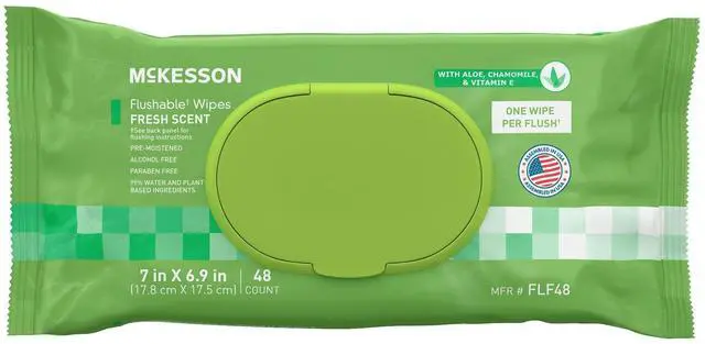 Main image of Flushable* Adult Wet Wipes 48 Wipes (1 Pack of 48) Aloe & Vitamin E, Plant-Based Cleansing Wipes, Scented