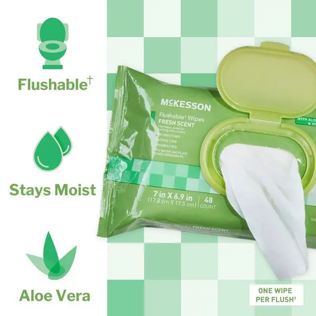 Alt view image 2 of 7 - Flushable* Adult Wet Wipes 48 Wipes (1 Pack of 48) Aloe & Vitamin E, Plant-Based Cleansing Wipes, Scented