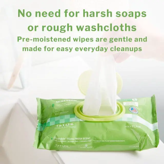 Alt view image 7 of 7 - Flushable* Adult Wet Wipes 48 Wipes (1 Pack of 48) Aloe & Vitamin E, Plant-Based Cleansing Wipes, Scented