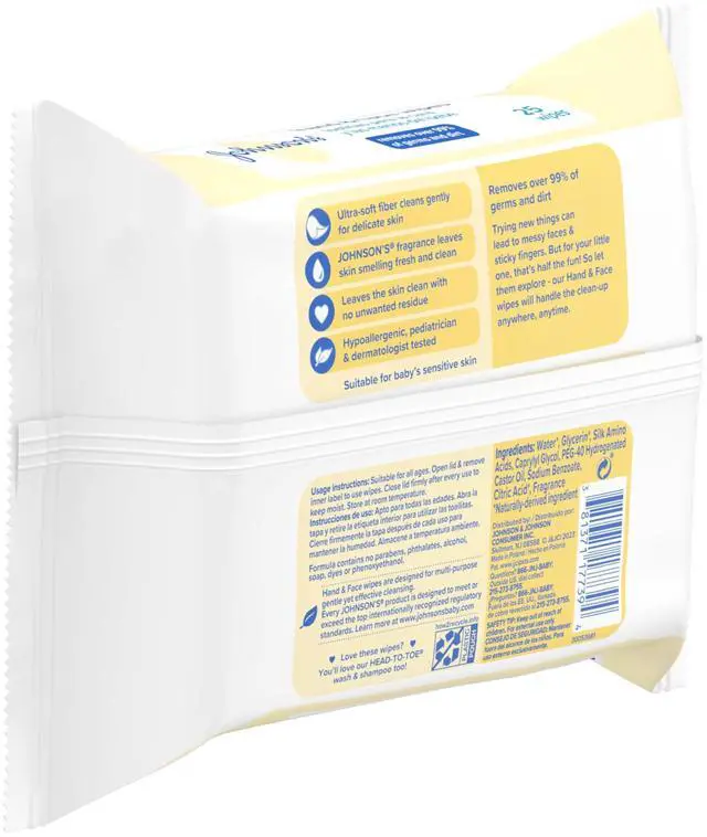 Alt view image 7 of 7 - Baby Disposable Hand & Face Cleansing Wipes, Pre-Moistened Wipes Gently Remove 99% of Germs & Dirt from Delicate Skin, Paraben-, Phthalate- & Alcohol-Free, Hypoallergenic, 25 Count