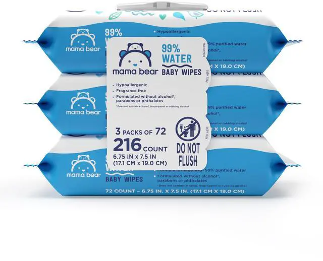 Main image of 99% Water Baby Wipes, Hypoallergenic, Fragrance Free, 216 Count Total (3 Packs of 72 Wipes Each)