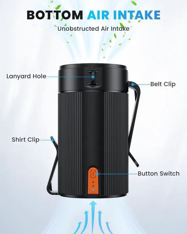 Alt view image 4 of 7 - Portable Fan, Personal Rechargeable Mini Waist Fan, 3000 mAh Battery Operated, Max 24H Working Time, 4 Speeds Clip Belt fan for Outdoor, Indoor, Jobsite, Traveling, Gifts for Men - Black