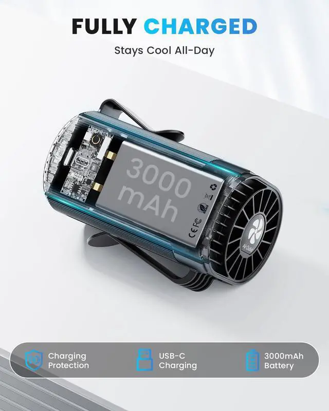 Alt view image 3 of 7 - Portable Fan, Personal Rechargeable Mini Waist Fan, 3000 mAh Battery Operated, Max 24H Working Time, 4 Speeds Clip Belt fan for Outdoor, Indoor, Jobsite, Traveling, Gifts for Men - Black