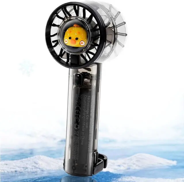 Main image of Handheld Fan with Lights, Cute Cartoon Transparent Turbo Portable Fan, 3 Gear High Speed 2000mAh Rechargeable Personal Fan with Hook, Suitable for Children, Women, Travel, Office and Outdoor (Black)