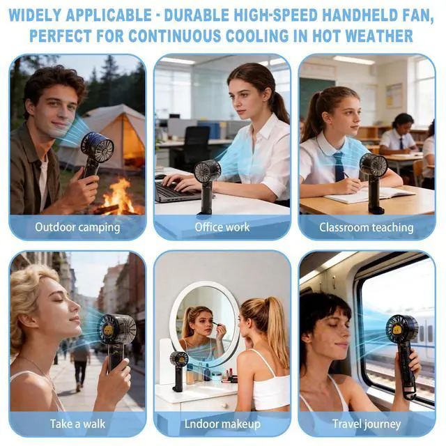 Alt view image 6 of 6 - Handheld Fan with Lights, Cute Cartoon Transparent Turbo Portable Fan, 3 Gear High Speed 2000mAh Rechargeable Personal Fan with Hook, Suitable for Children, Women, Travel, Office and Outdoor (Black)