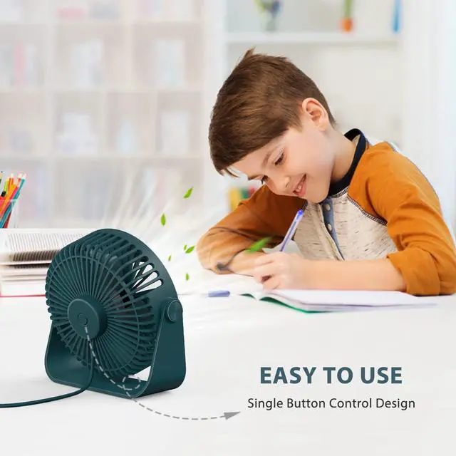 Alt view image 2 of 7 - USB Desk Fans 5 Inches Portable Table Fans 360° Head Rotation Small Personal Desktop Fan for Home Office, 3 Speeds, Deep Green