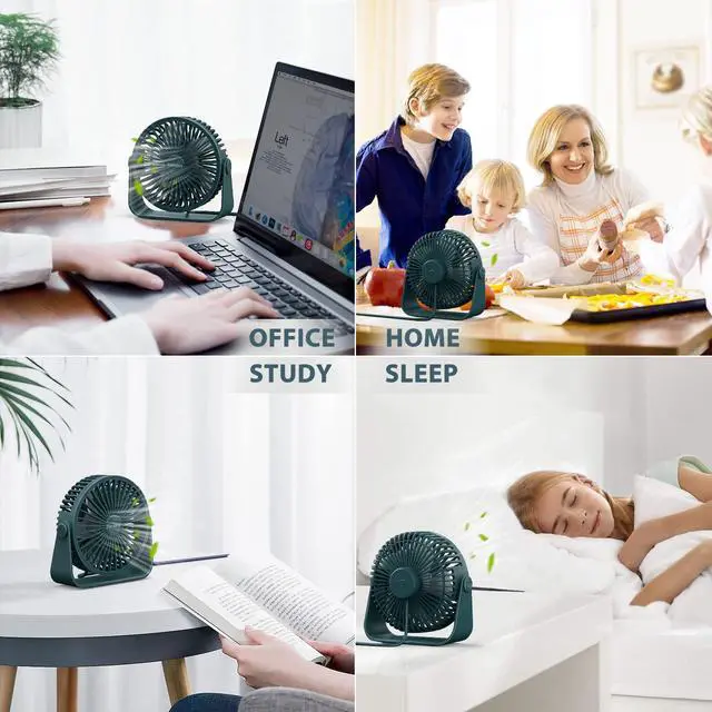 Alt view image 7 of 7 - USB Desk Fans 5 Inches Portable Table Fans 360° Head Rotation Small Personal Desktop Fan for Home Office, 3 Speeds, Deep Green